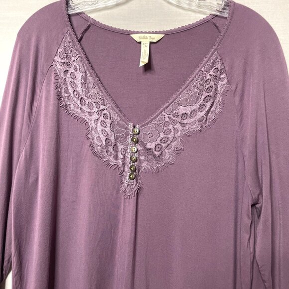 Matilda Jane Purple Peplum Tunic Top Button Lace Detail Long Sleeve Women's Sz L - Picture 7 of 7